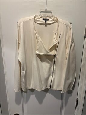 Eileen Fisher Off-White Zip-Front Draped Jacket